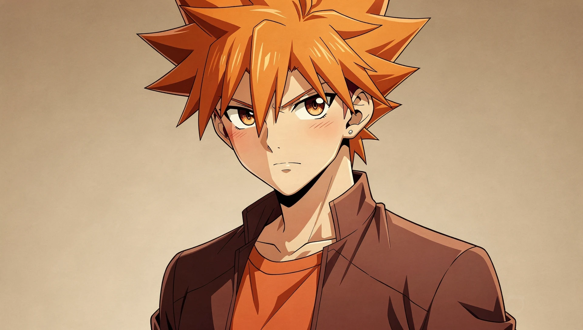 Personnage anime A, cheveux orange, palette chaude