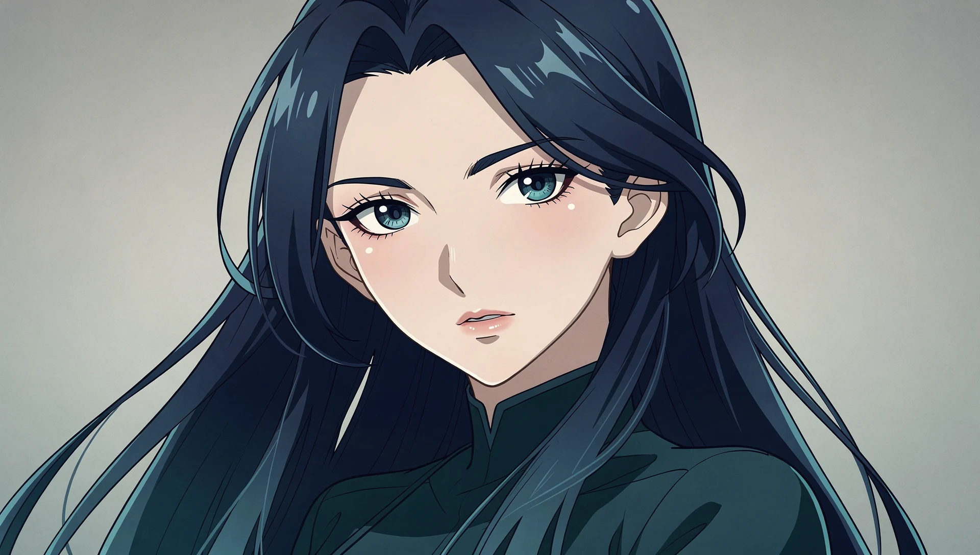 Personnage anime B, cheveux bleu nuit, palette froide